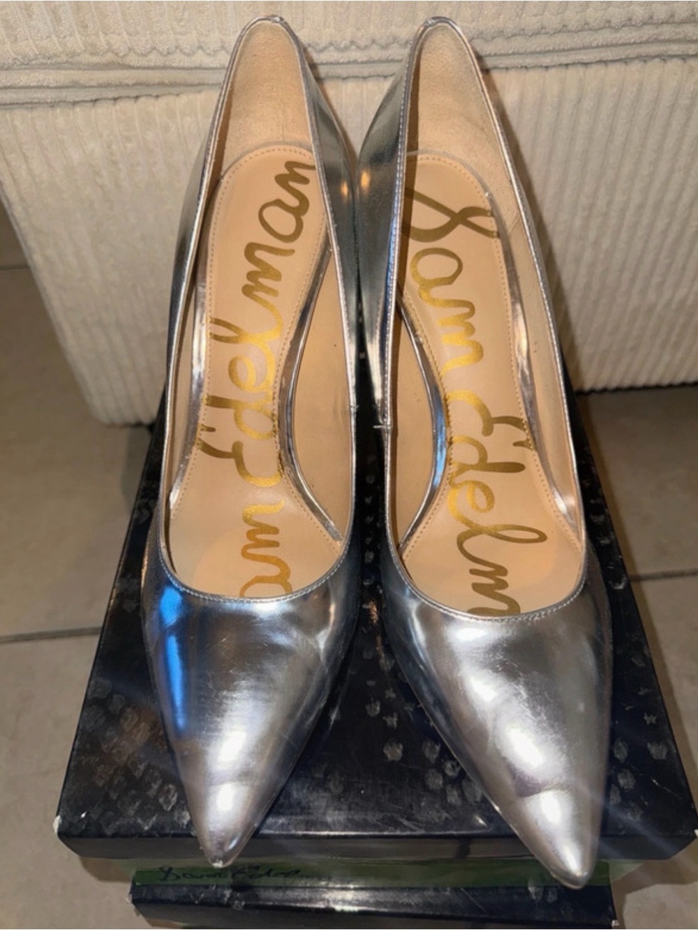 Sam Edelman “Hazel” Silver Pointed-Toe Pumps, 9.5, EUC